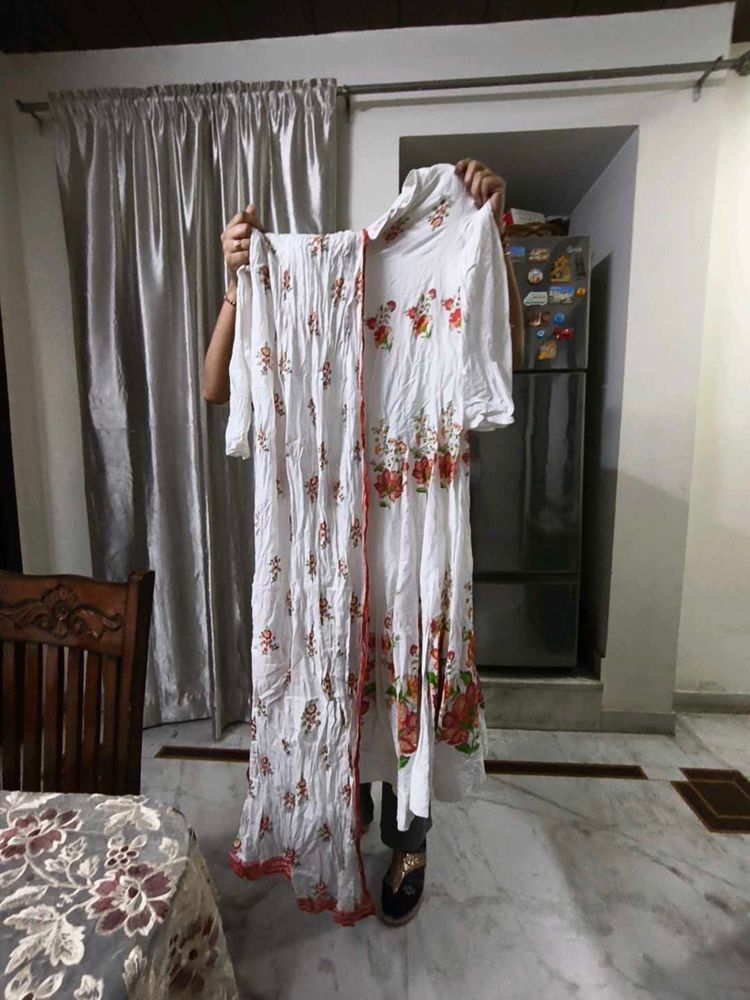 White Floral Kurta Set