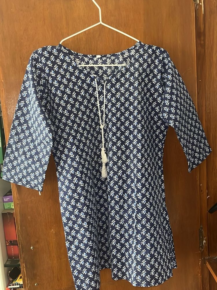 Short Kurti Printed Top with Tie Detail