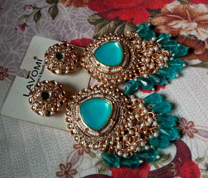 Stunning Teal &amp; Gold Earrings