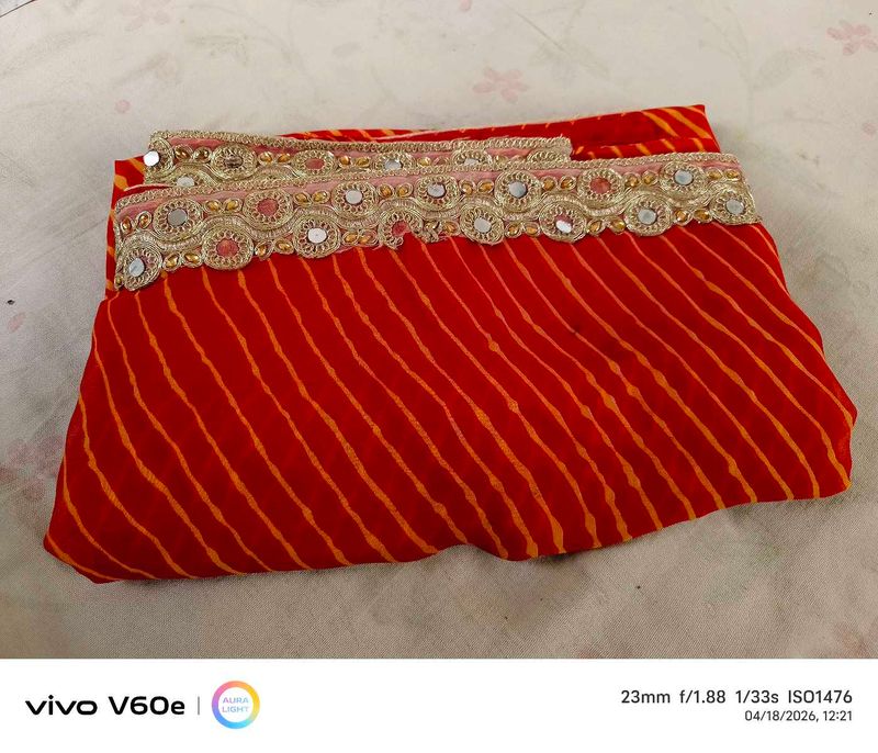 Red Saree with Embellished Border