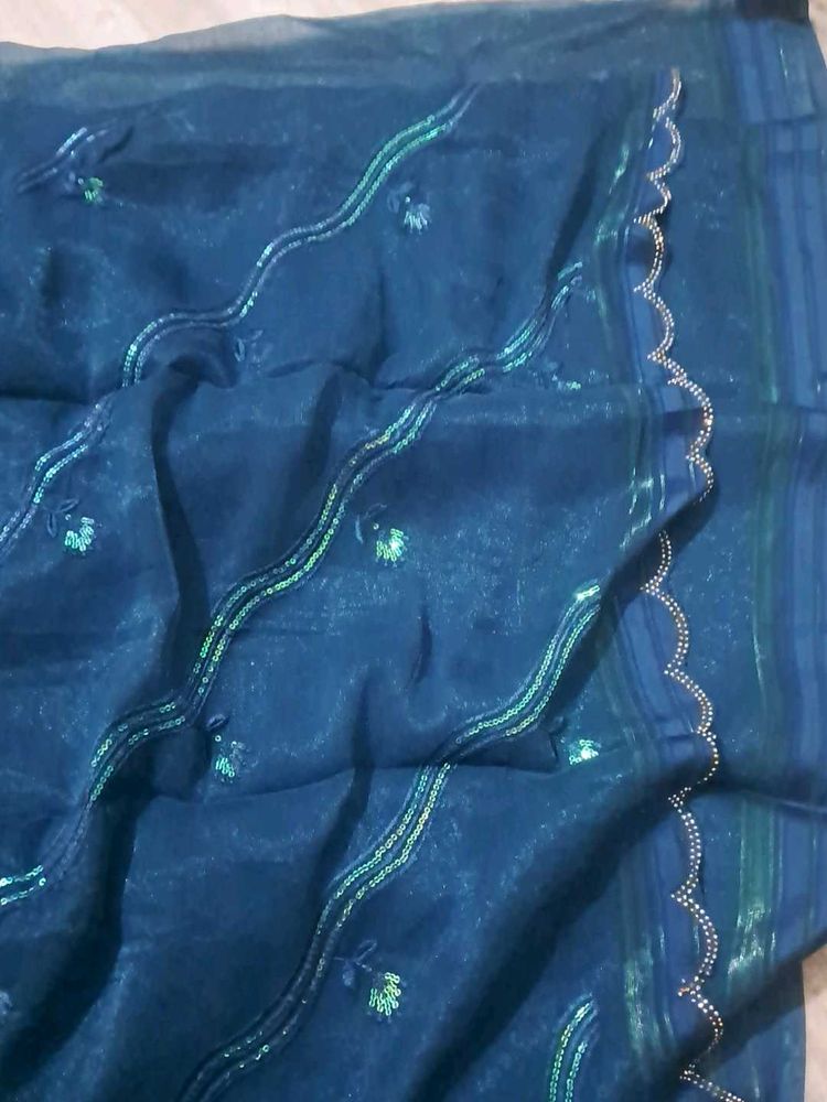 Elegant Blue Sequin Saree