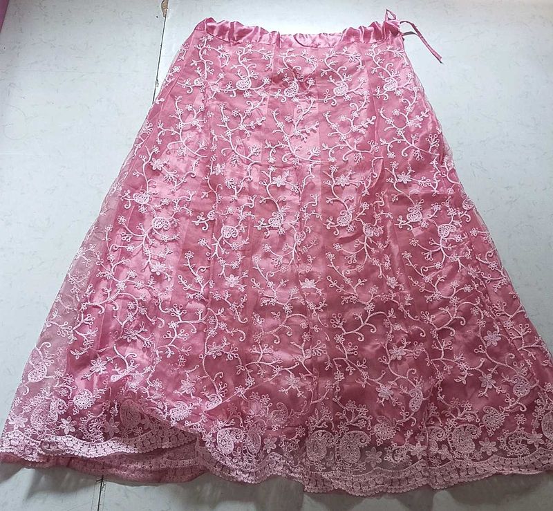 Pink Floral Embroidered Skirt