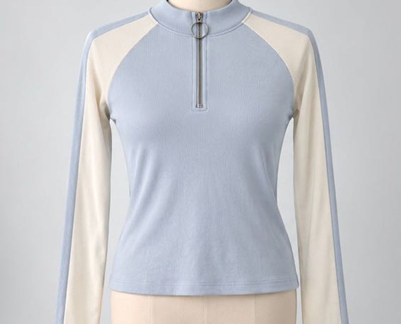 Baby Blue &amp; Cream Zip-Up Top