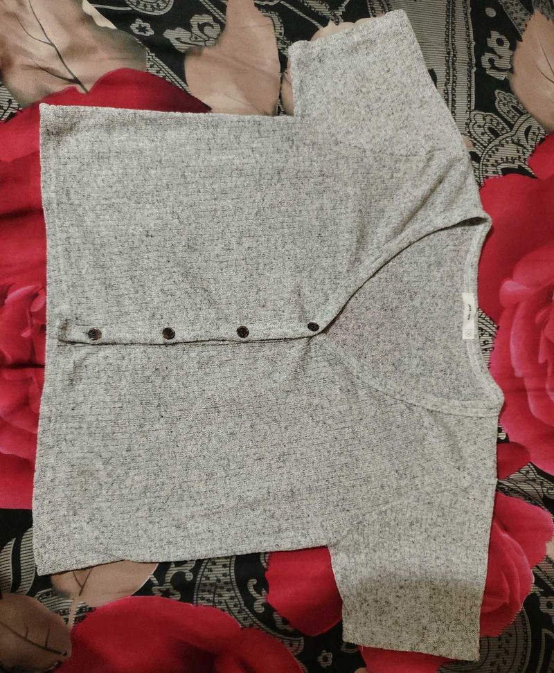 Gray Button-Up Knit Top