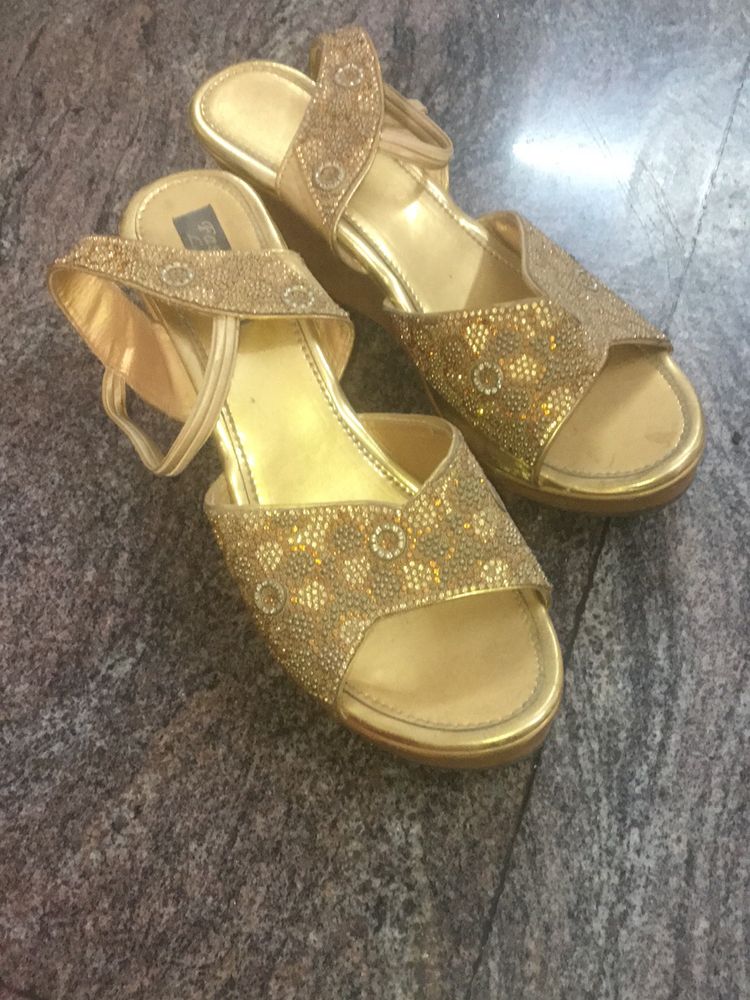 Sparkly Gold Wedge Sandals