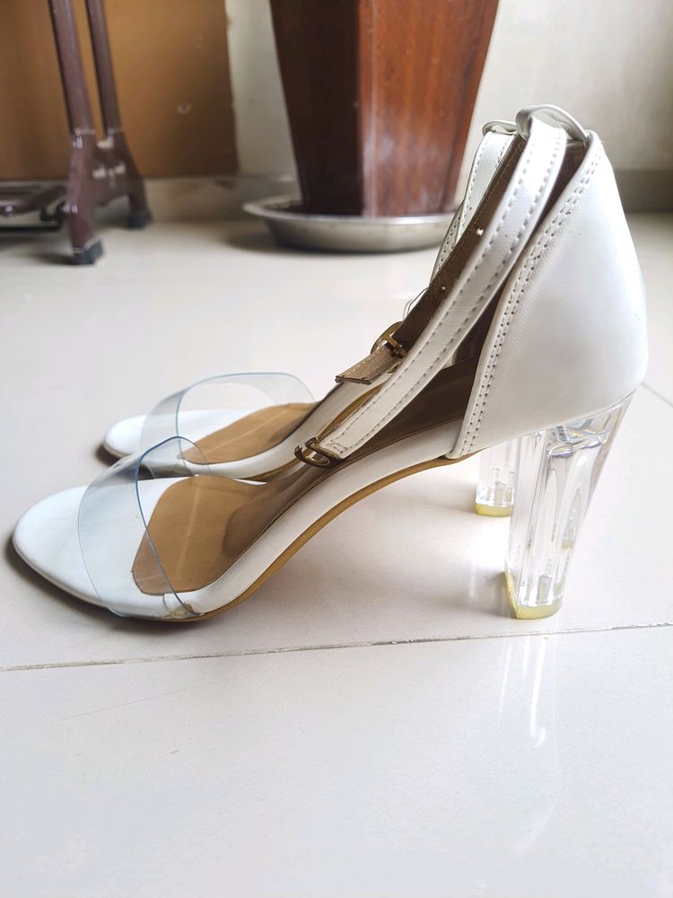 Chic Clear Strap White Heels