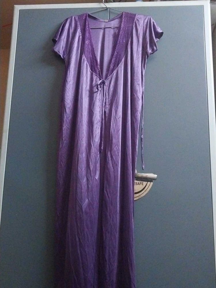 Purple Satin Nightgown 3pc