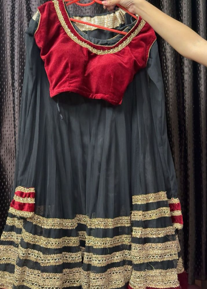 Elegant Red &amp; Black Lehenga Choli