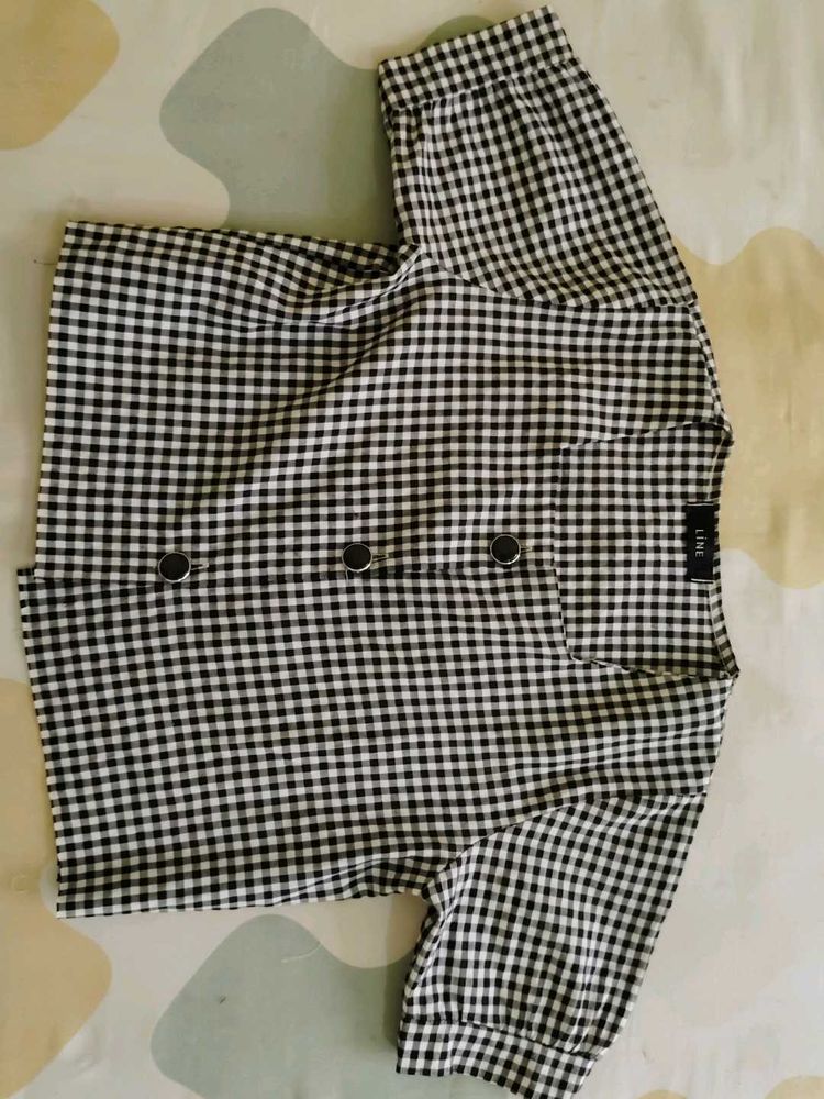 Checkered Button-Up Crop Top