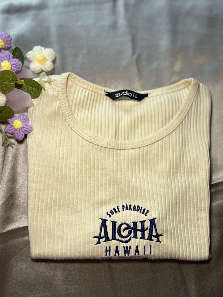 Cream Aloha Hawaii Ribbed Top