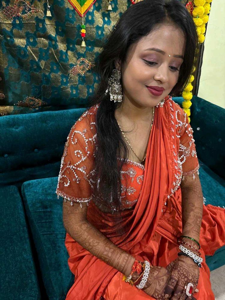 Beautiful Orange Embellished Saree