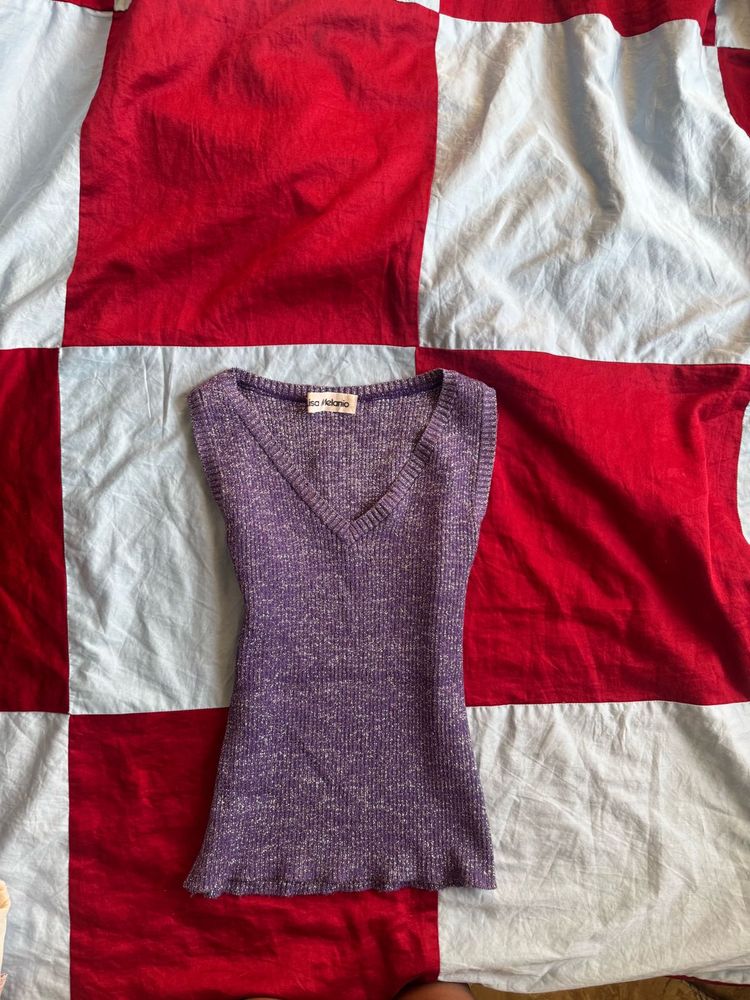 v neck y2k shimmery fitted tank top