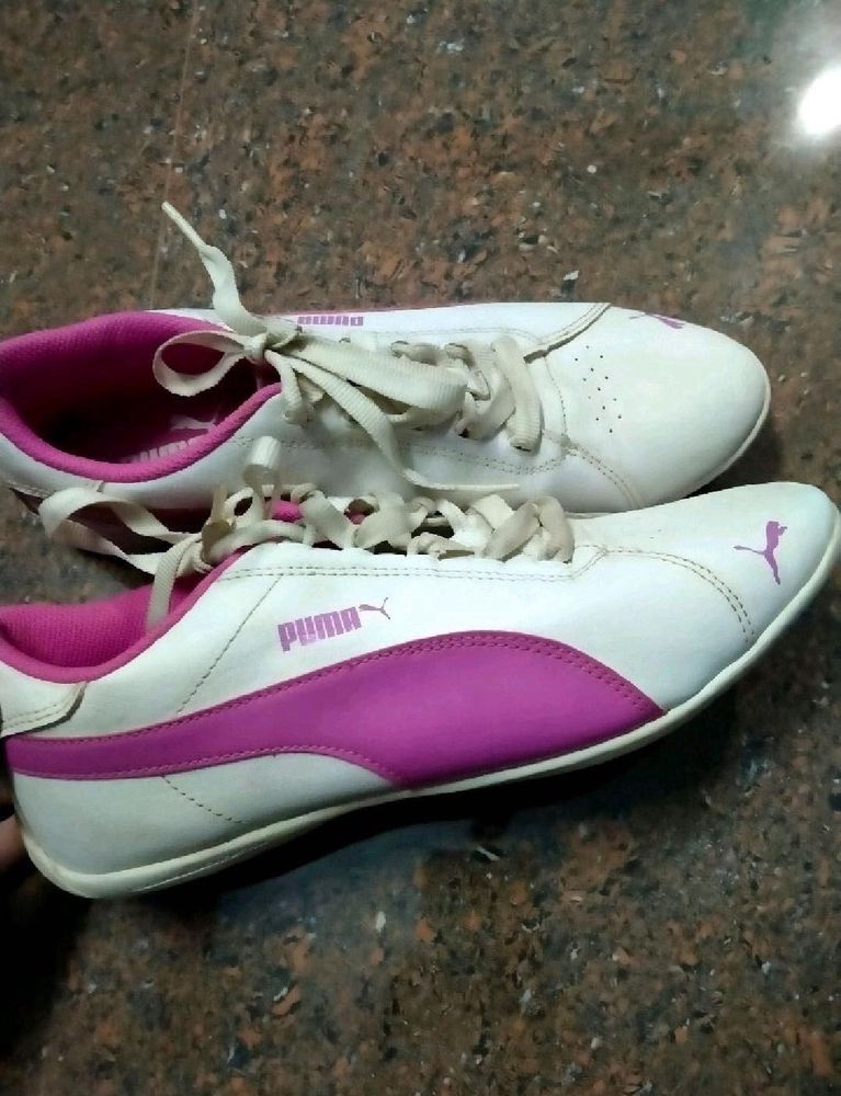 Puma White &amp; Pink Sneakers