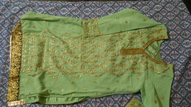 Light Green Kurta Set with Gold Embroidery