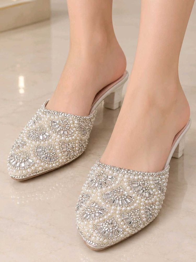 Embellished Pearl &amp; Crystal Mules