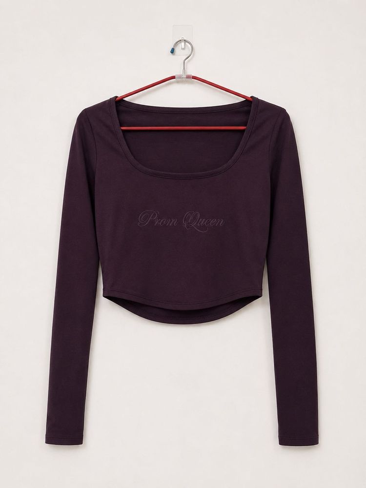 Purple "Prom Queen" Long Sleeve Crop Top