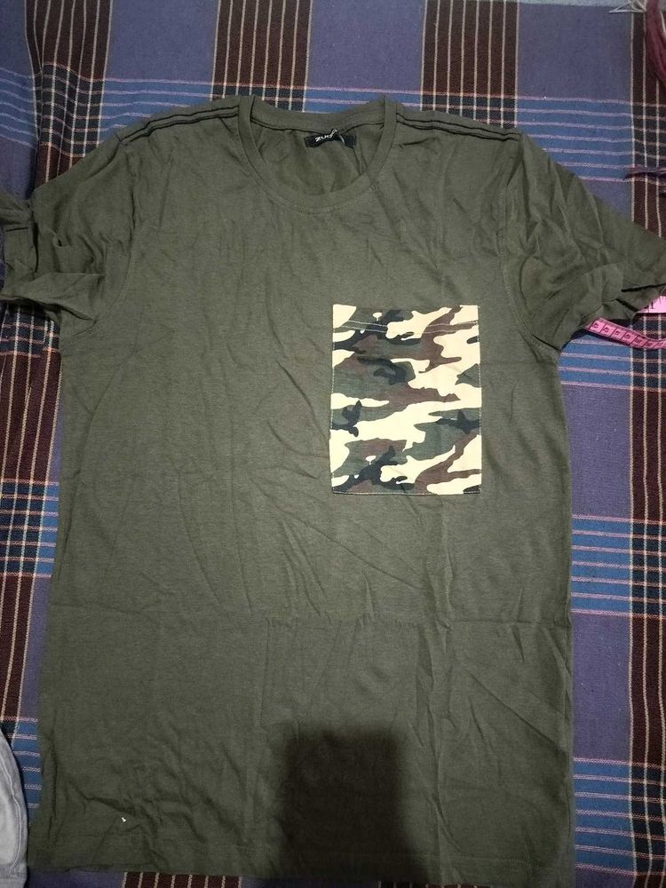 Olive Green Camo Pocket T-Shirt