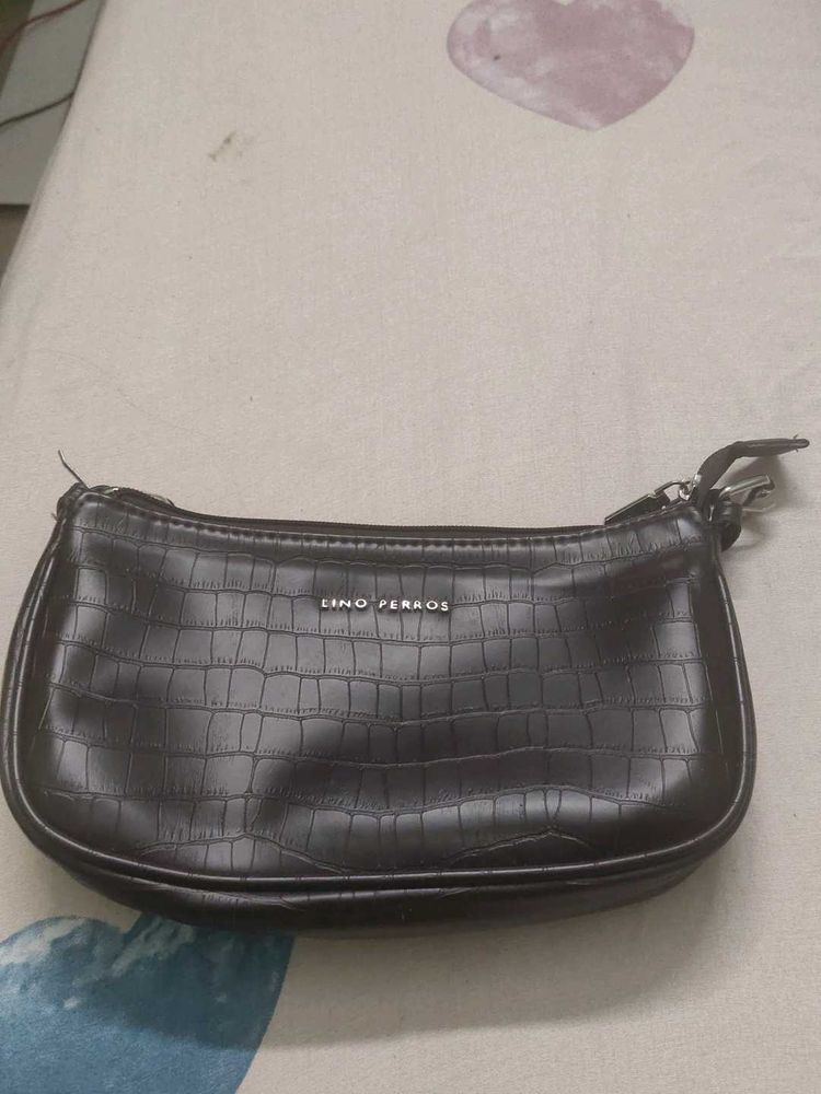 Brown Lino Perros Croc-Embossed Handbag