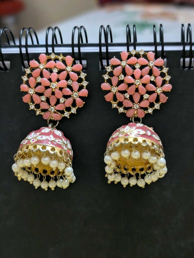Beautiful Pink Jhumka Earrings