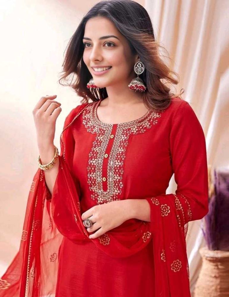 Red colour festive and party wear suits