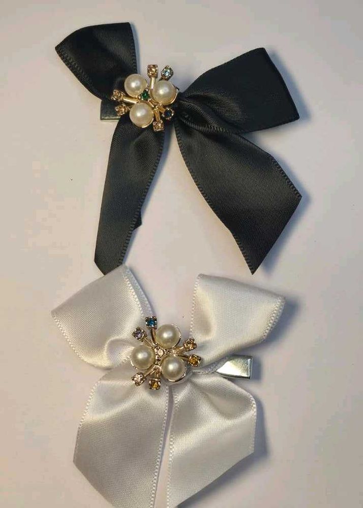 combo of Chic Bow Hair Clips with Pearls &amp; Gems