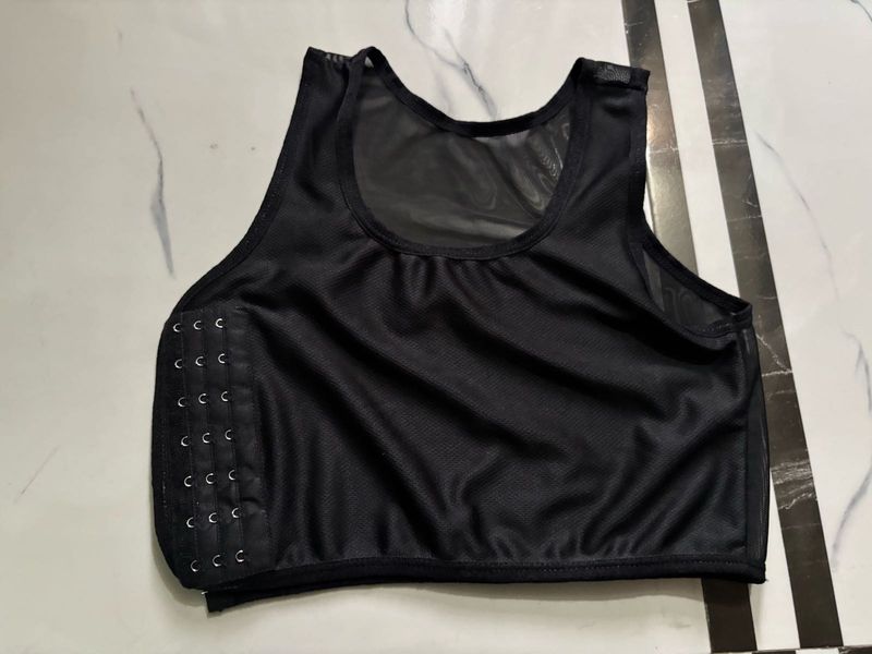 Black Mesh Sports Bra with Hook-and-Eye Closure