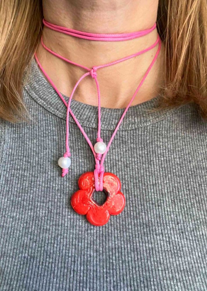 Red Flower Pendant Necklace