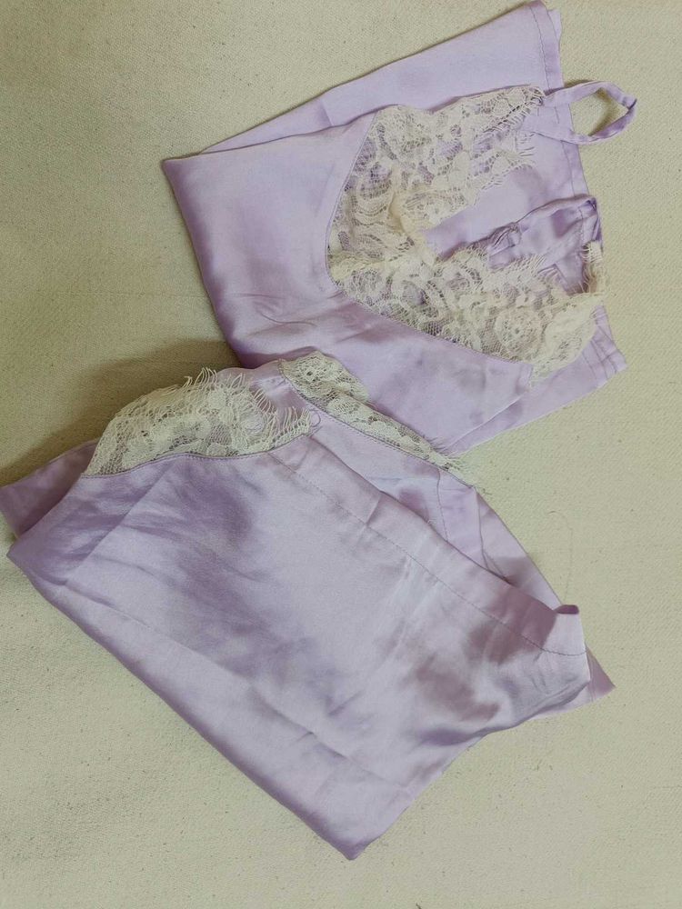 Lilac Lace Trim Pajama Set