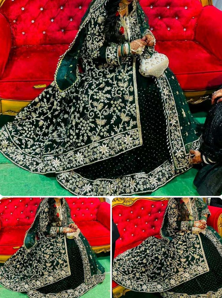 Elegant Emerald Green Bridal dabka Lehenga