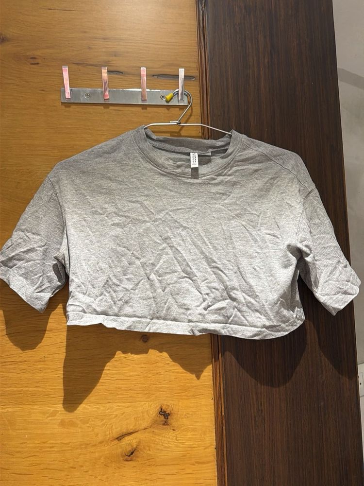 Grey Cropped  oversized T-Shirt