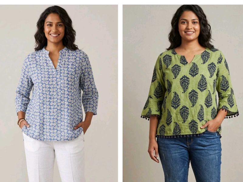 Branded Printed Kurta Tops - Set of 2
