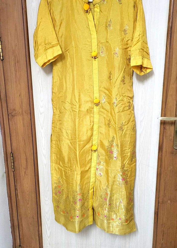 Yellow Silk Kurti Nice Style