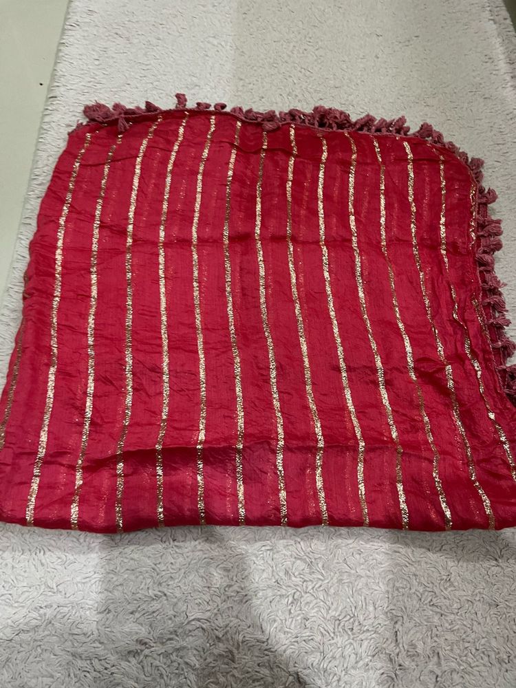 Vibrant red Striped Dupatta with Tassels