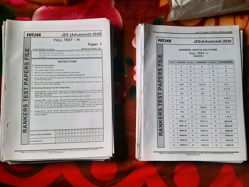 FIITJEE JEE Mains And Advanced Questions Solution