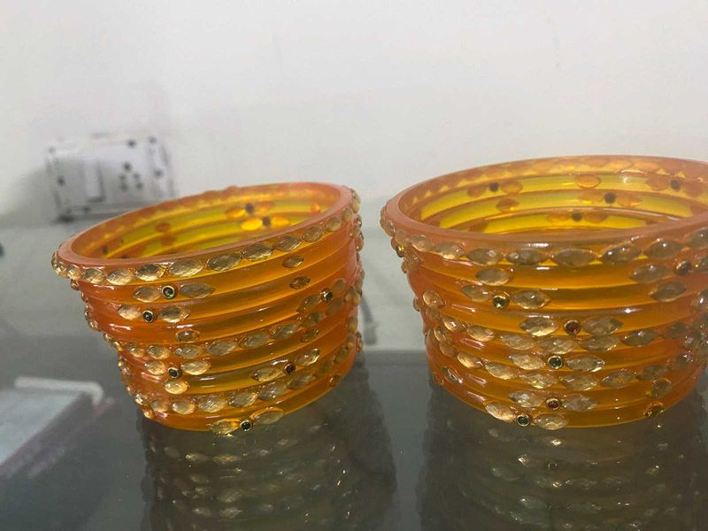 Orange Glass Bangles with Embellishments rajputi d