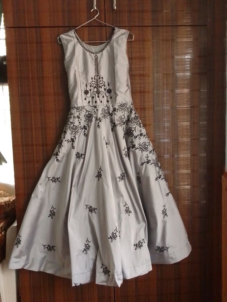 Silver With Black Embroidery Gown