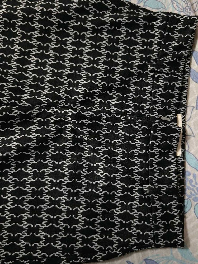Black &amp; White Printed Ethnic Skirt