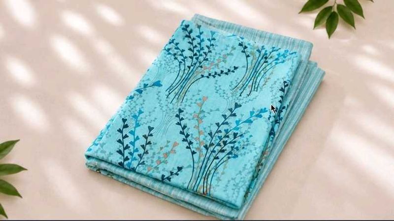 Beautiful Sky Blue Printed double bed bedsheet
