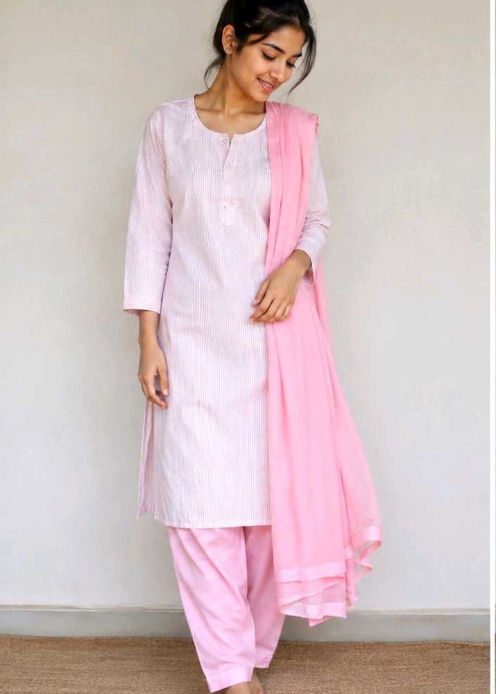 Light Pink Striped Kurta Set