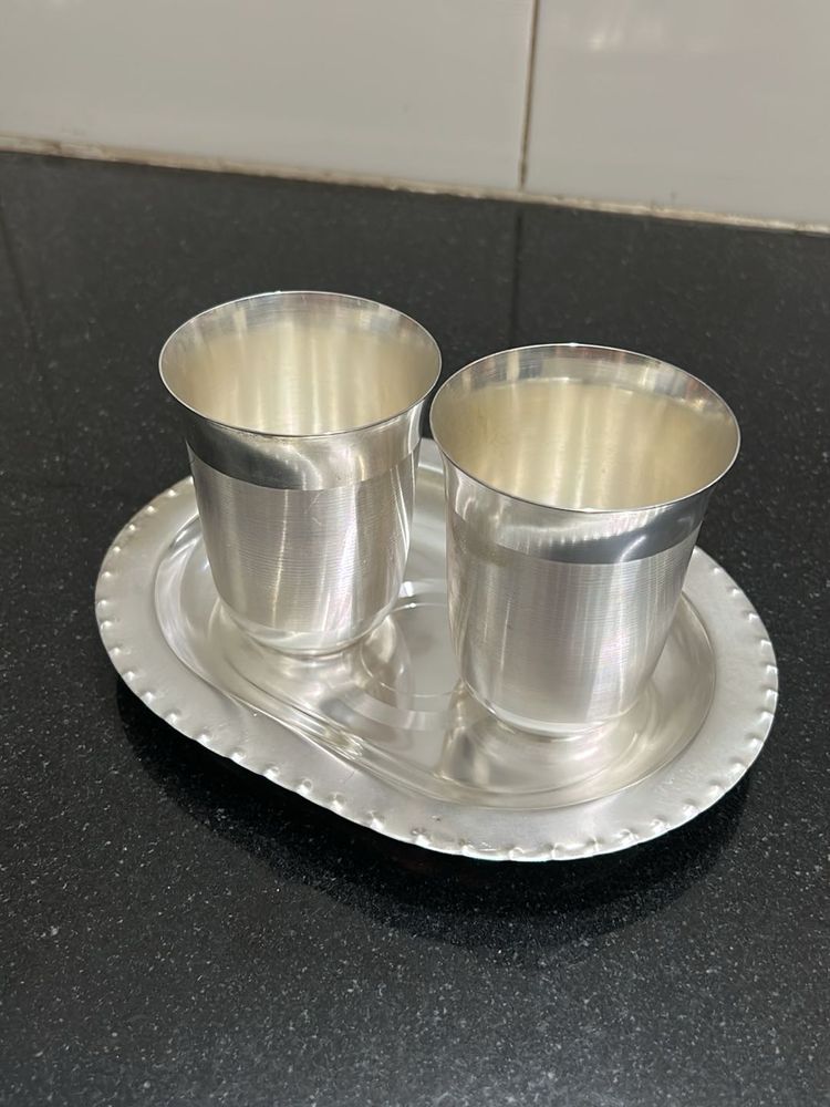 Vintage Silver Plated Cups &amp; Tray(Gotachandi)