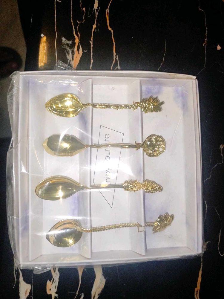 Set of 4 Ornate Gold Spoons