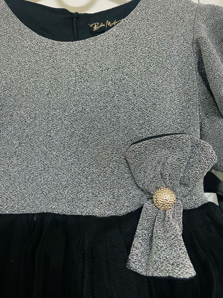 Girls Grey &amp; Black Party Dress