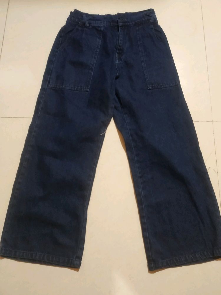 Wide Leg Dark Blue Jeans Size - L