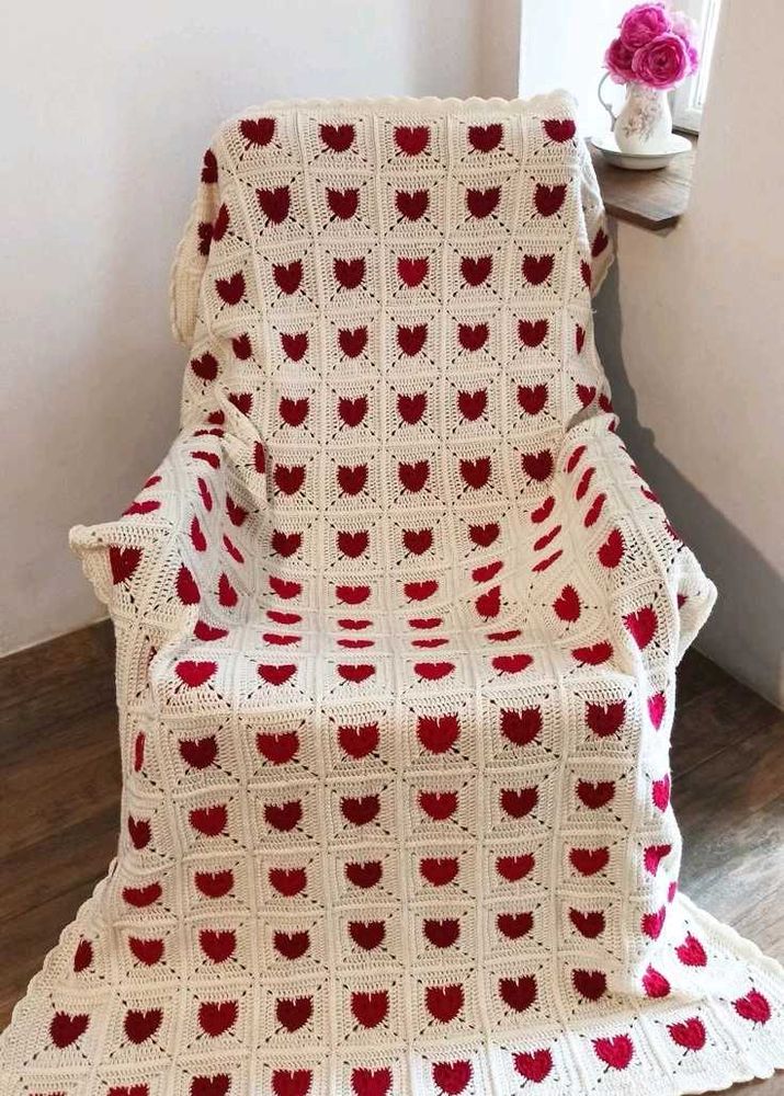 Handmade Crochet Heart Blanket