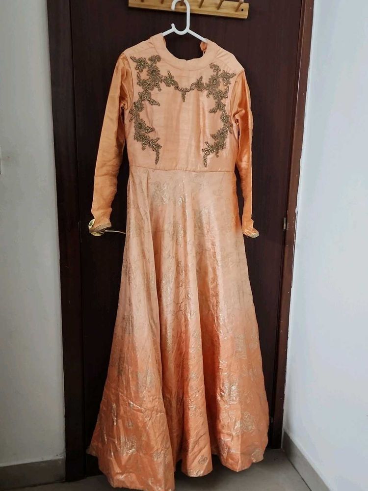 Elegant Peach Embroidered Gown