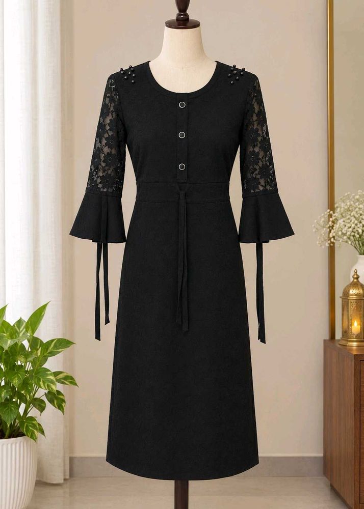 Elegant Black Lace Sleeve Dress