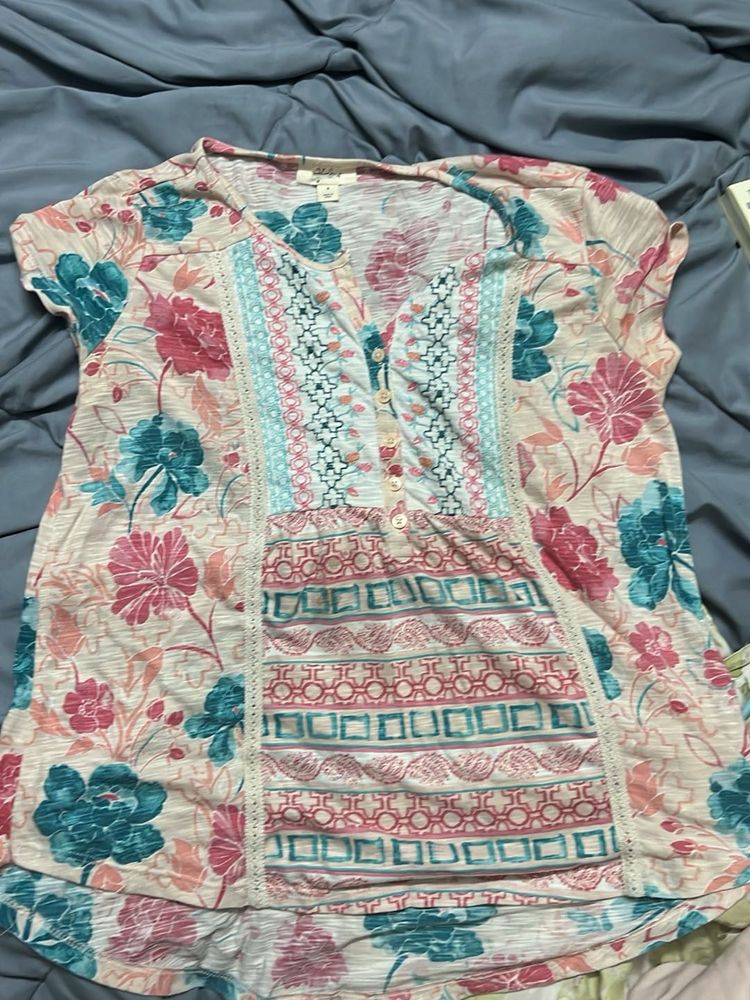 Boho Floral Print V-Neck Top