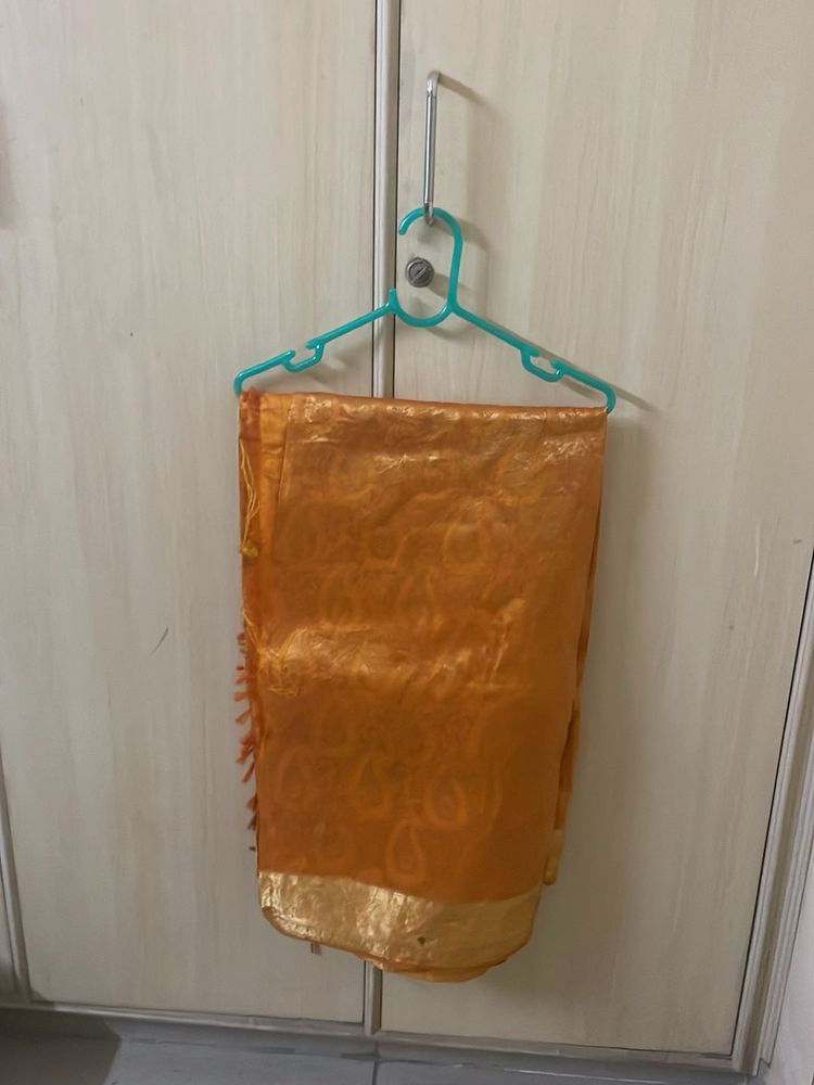 Elegant Orange Saree with Golden Border