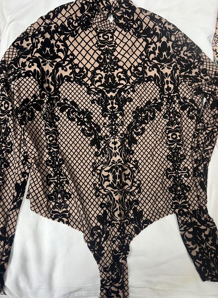 Elegant Black &amp; Beige Damask Top