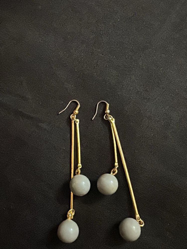 Elegant Drop Earrings with Grey Beads